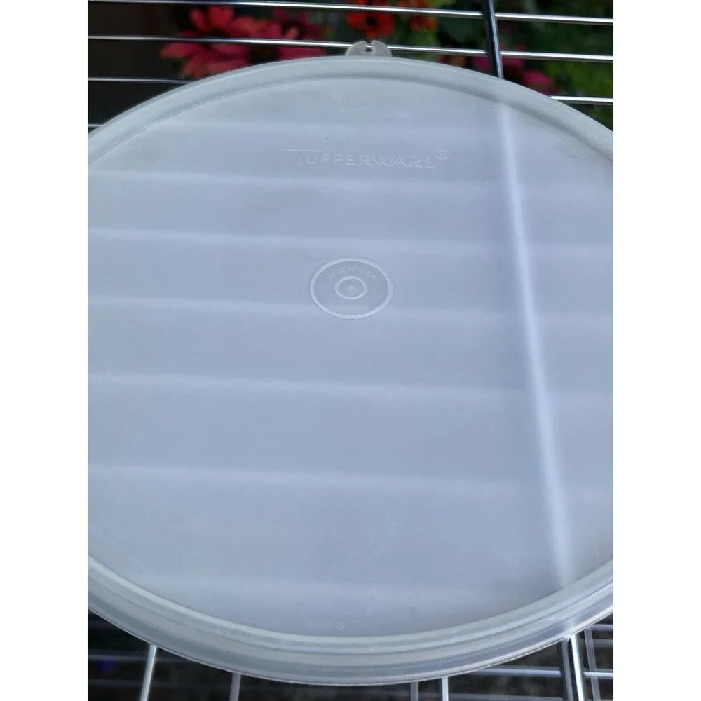 Tupperware Giant Tall Round Storage Container Sheer White Lid Vtg 10.75” X 9.25”